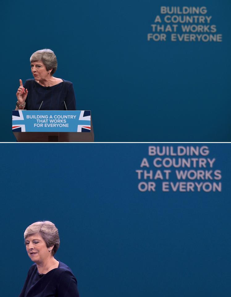  Letters from the Conservative's slogan managed to fall off the wall during the Prime Minister's speech