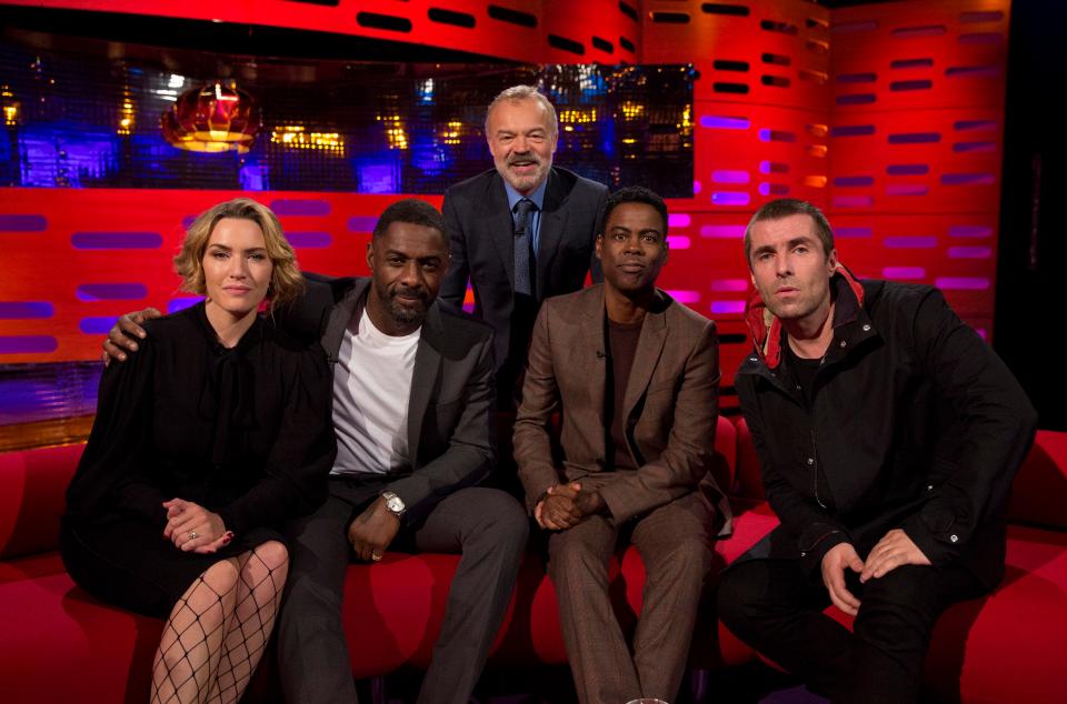  Friends again... Idris Elba and Liam Gallagher told Graham Norton they've ended their 'hat' feud that began at the 2013 NME Awards