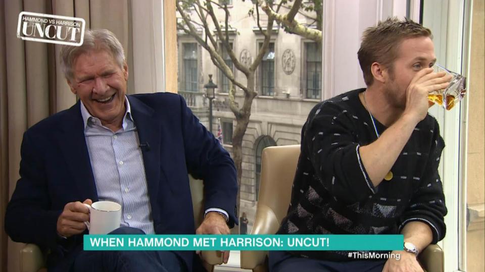  Harrison Ford cracked up and Ryan Gosling started drinking Johnnie Walker whiskey during a recent This Morning interview