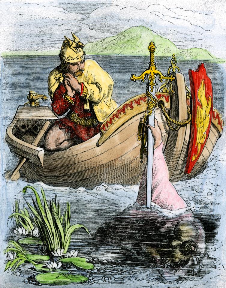  King Arthur receiving his magic sword Excalibur from the Lady of the Lake