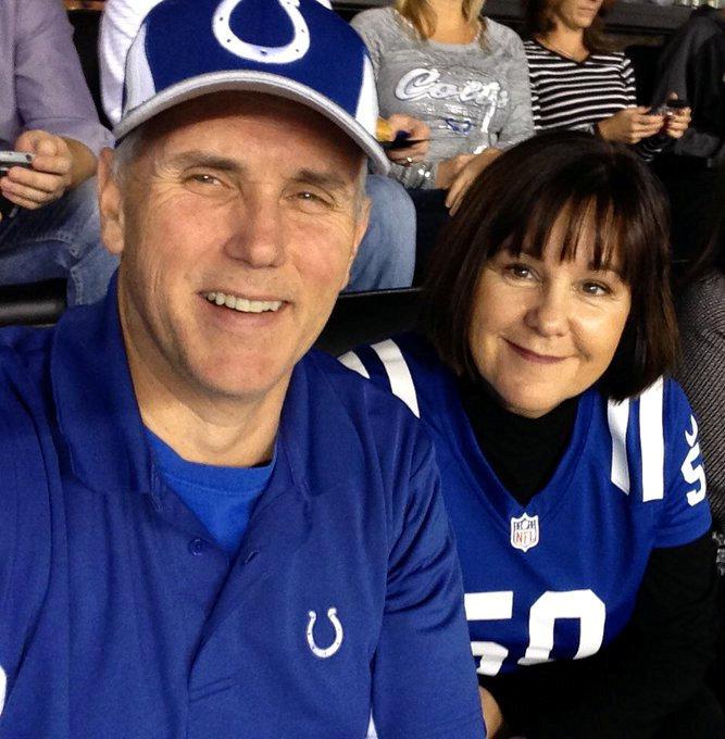  An excited Mike Pence and his wife Karen before the match