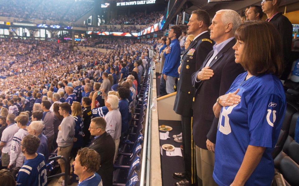  An hour after Pence wrote a series of scathing tweets to justify his actions, he posted this image with the caption 'We were proud to stand'