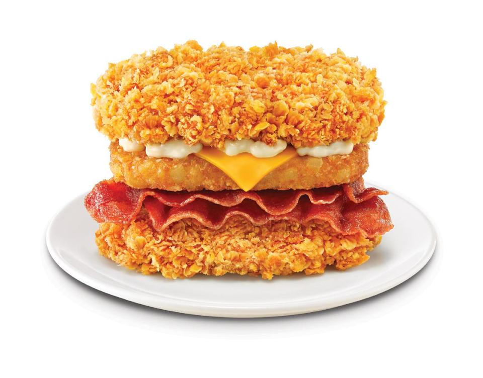  A breakfast option in Singapore sees a hash brown added to the cheese and bacon filling