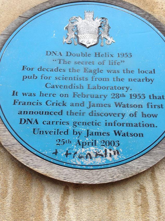  Franklin's name can be seen scrawled at the bottom of the plaque honouring the DNA discovery