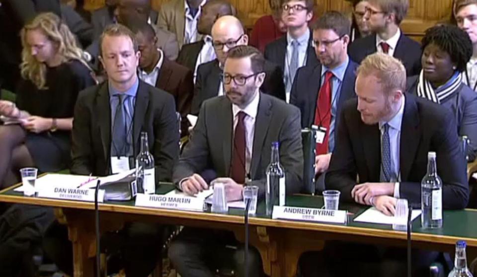  The UK managing director of Deliveroo, left, was grilled by MPs today over the company's employment practises