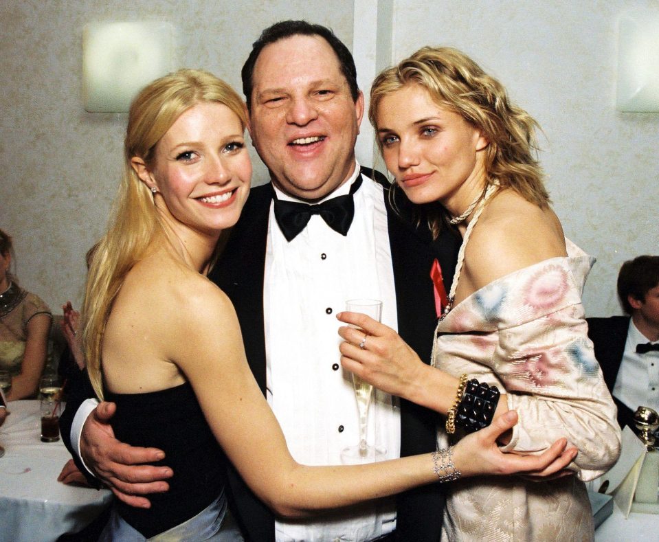  Gwyneth Paltrow and Cameron Diaz with Harvey Weinstein at a Miramax Golden Globes party