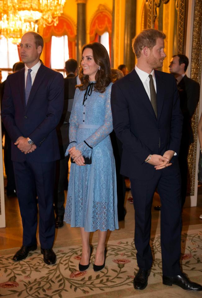  Kate was joined at the Buckingham Palace event by husband Wills and brother-in-law Harry