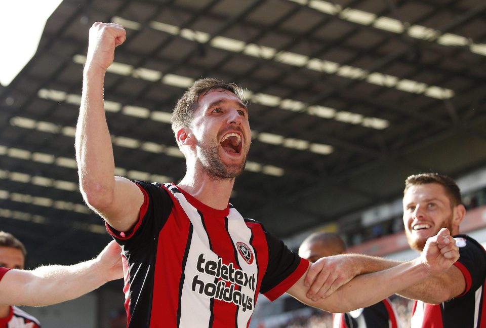 Chris Basham celebrates after firing Sheffield United to victory over Ipswich