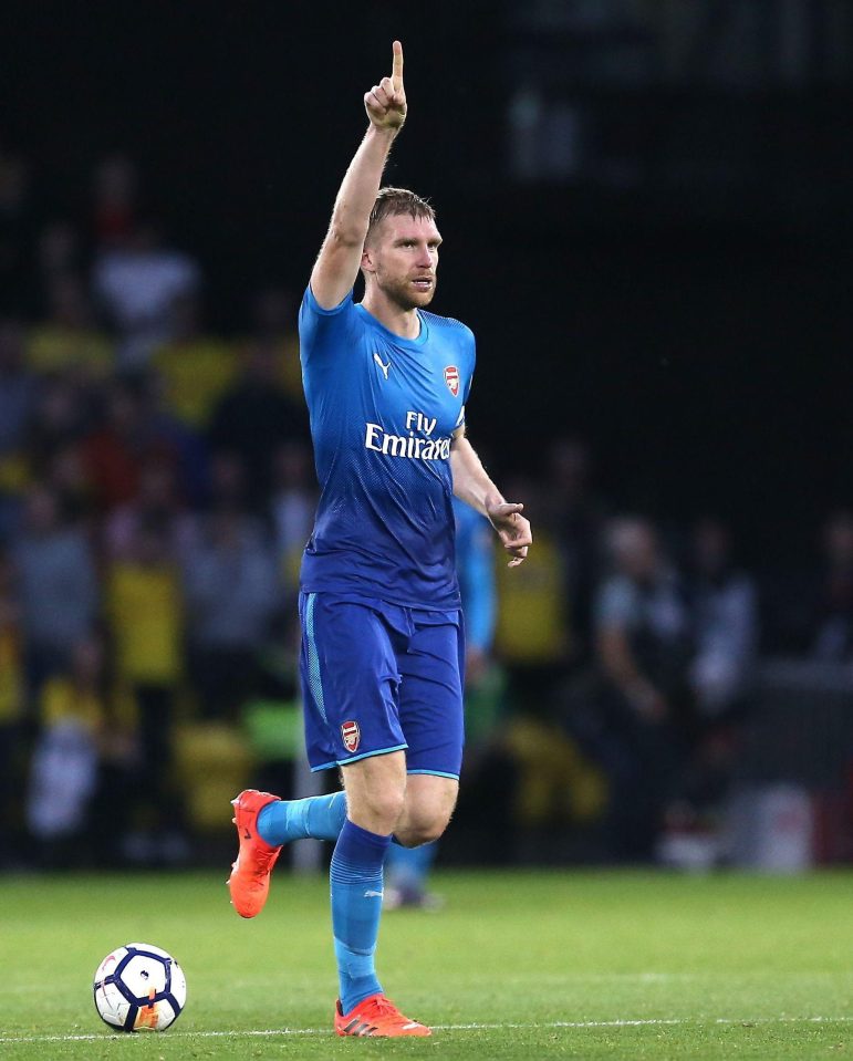  World Cup winner Per Mertesacker netted against Watford, but couldn't stop the Hornets from scoring late on