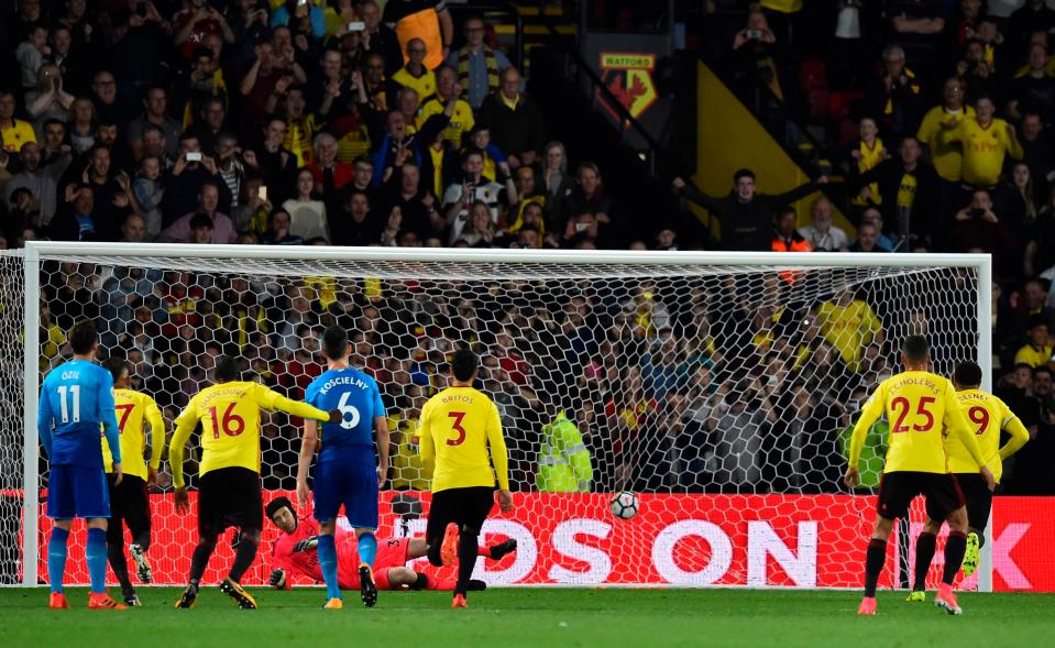  Troy Deeney equalised for Watford from the penalty spot as he sent Petr Cech the wrong way