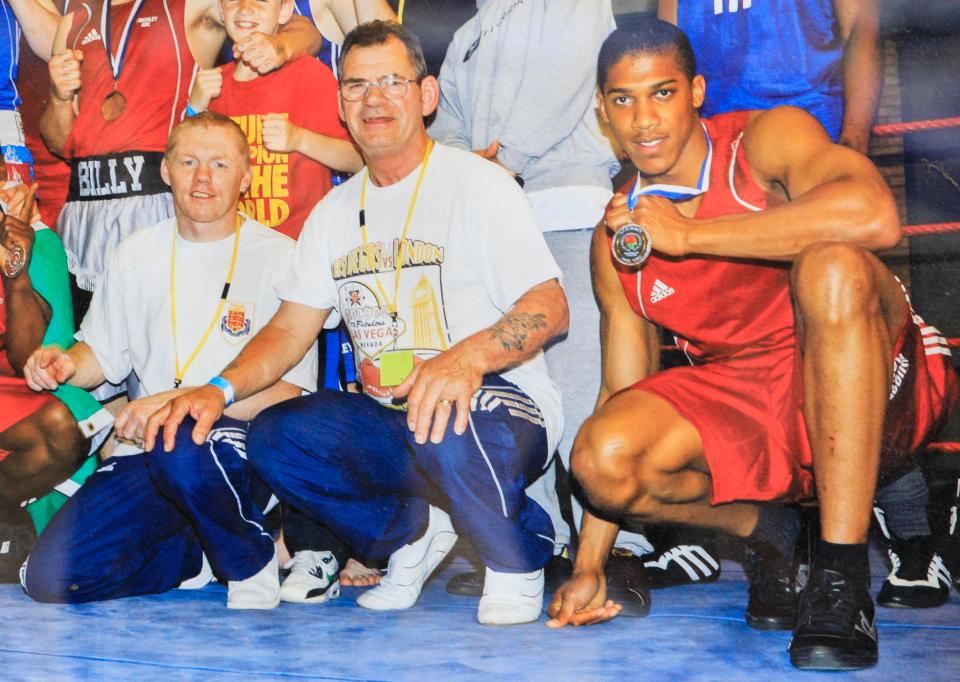  Anthony back in the early days with trainers Sean Murphy, left, and John Oliver, centre