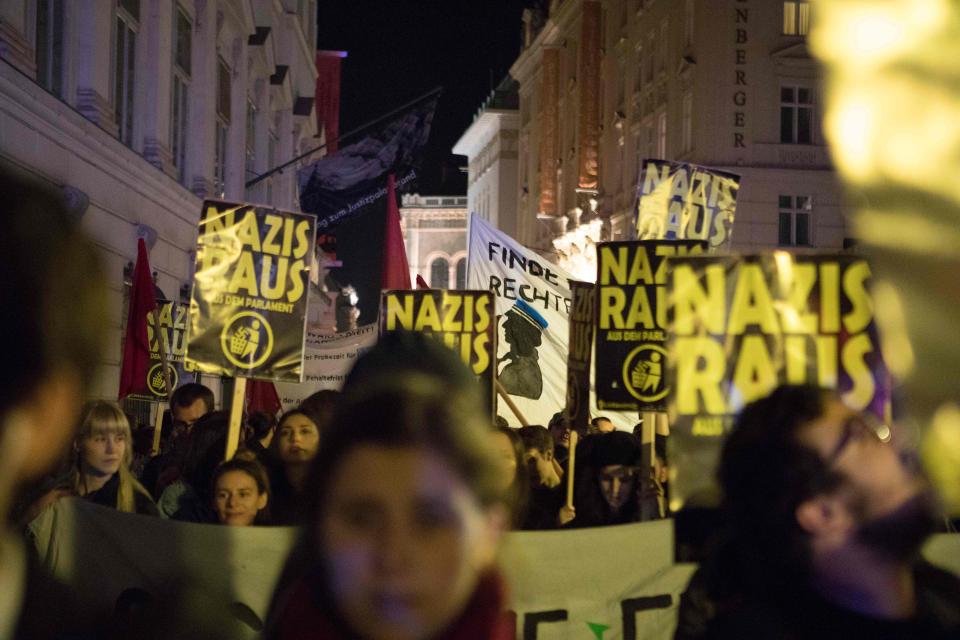  Demonstrators protest against Austria's far-right Freedom Party (FPOe)