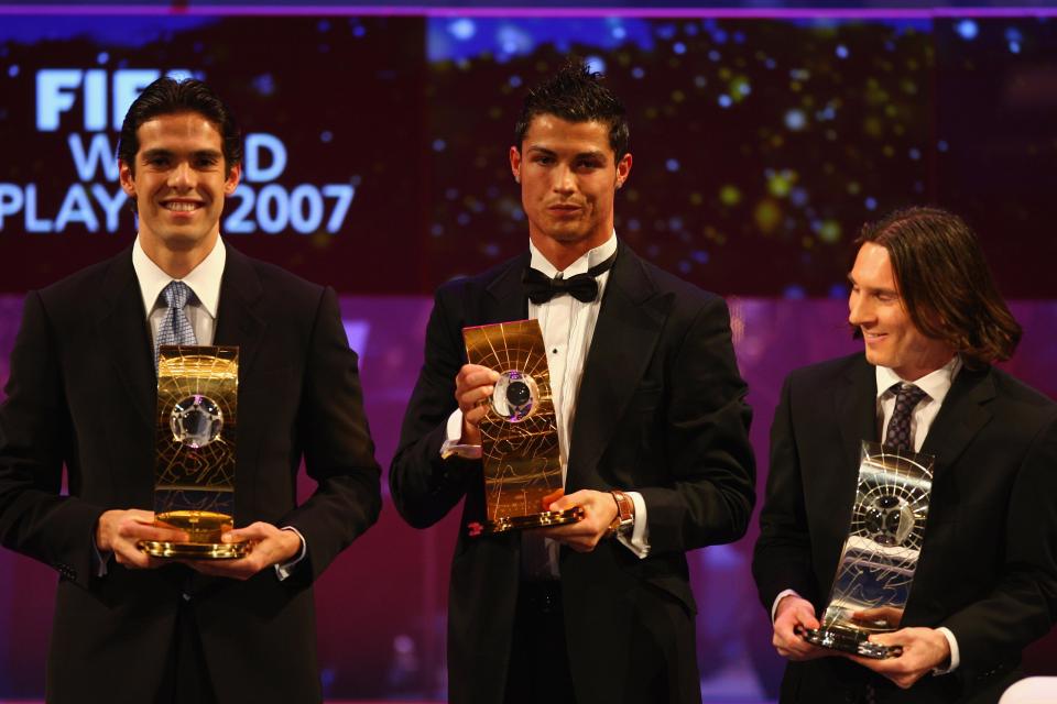  Kaka wins World Player of the Year in 2007, with Cristiano Ronaldo third and Lionel Messi second