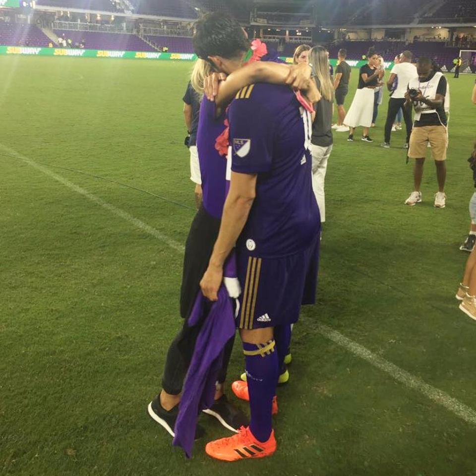  Brazilian international footballer Kaka with girlfriend Carolina Dias after his final game for Orlando