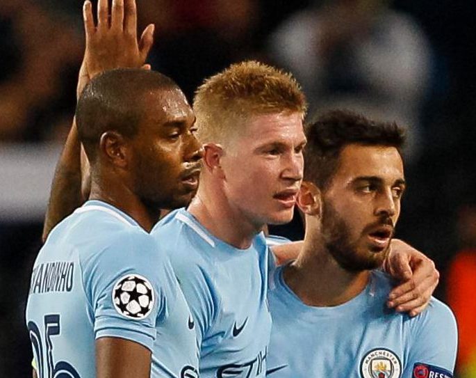 Kevin De Bruyne leads celebrations but later had a half-time flare up with David Silva