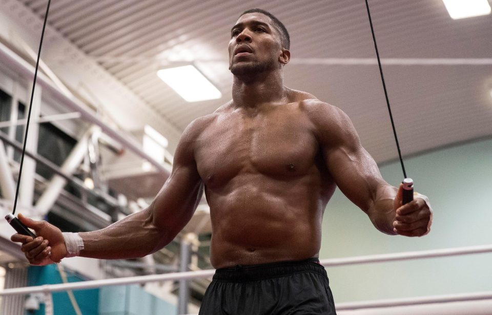 Anthony Joshua trains ahead of his world title fight against Carlos Takam