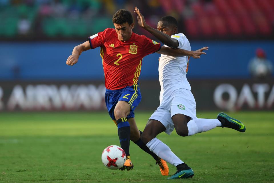 Mateu Jaume in action for Spain at the Under-17 World Cup