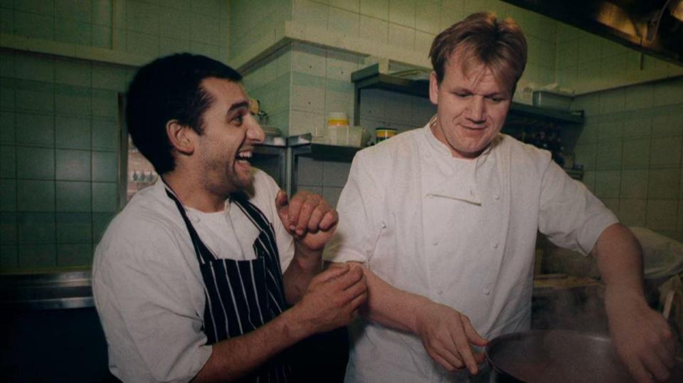  Kitchen caper . . . Gordon with tragic pal David in 1999