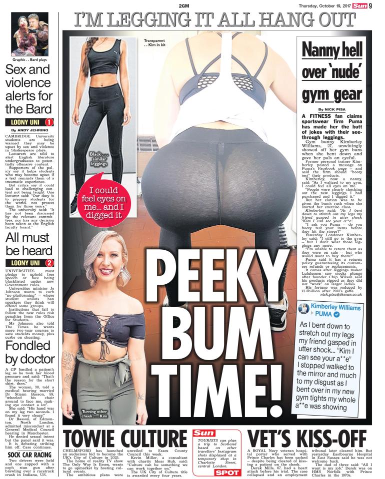  Kimberley Williams was left horrified to discover her leggings were completely see-through