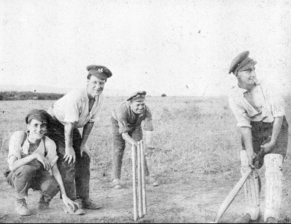  Men of the Oxfordshire and Buckinghamshire Light Infantry, playing cricket in Salonika, Greece