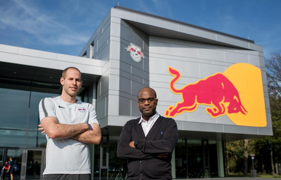  RB Leipzig keeper Peter Gulacsi with Sun reporter Warren Haughton