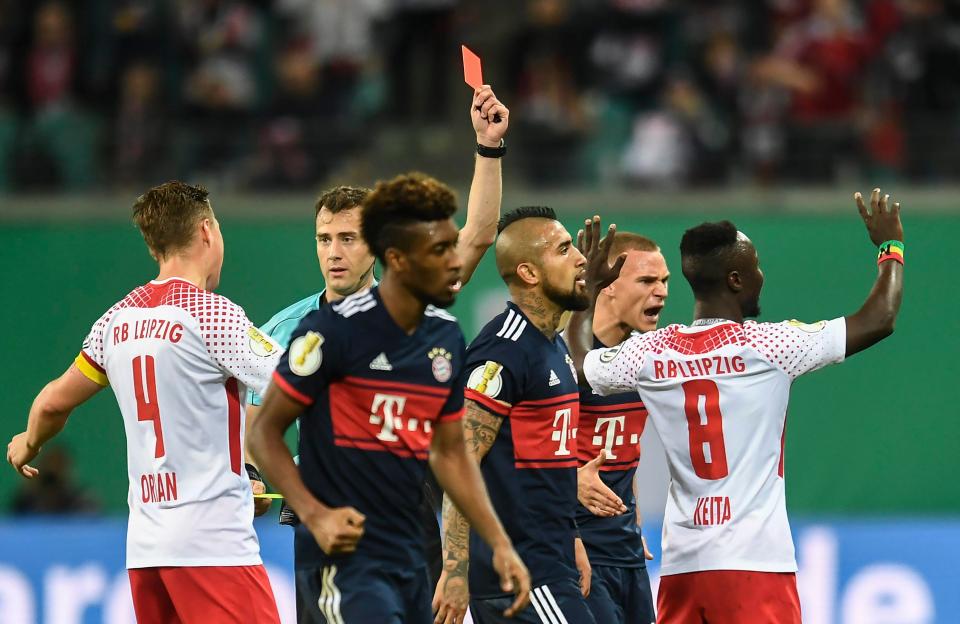  The 22-year-old receives a red card against Bayern Munich