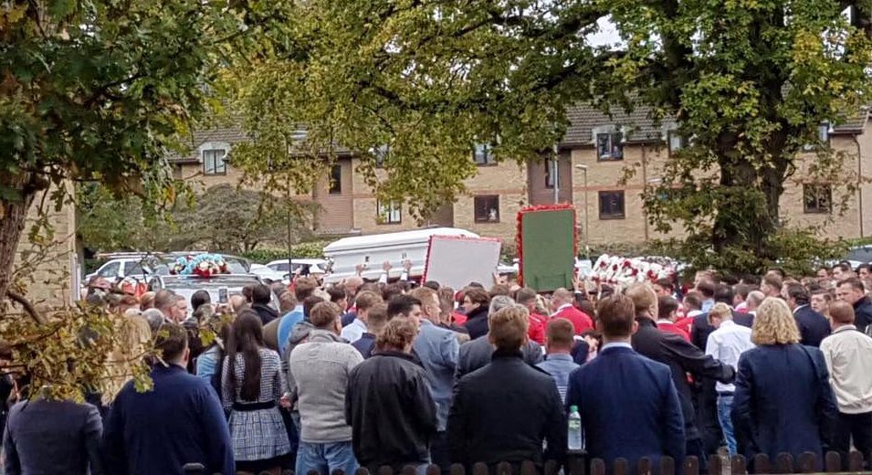 Thousands of travellers from all over the world have gathered for the funeral of gifted teenage boxer Tom Doherty today