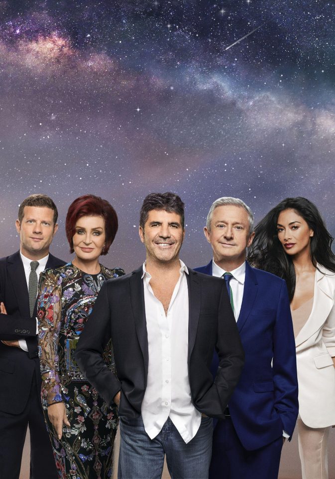  Simon Cowell pictured with Dermot O'Leary, Sharon Osbourne, Louis Walsh and Nicole Scherzinger