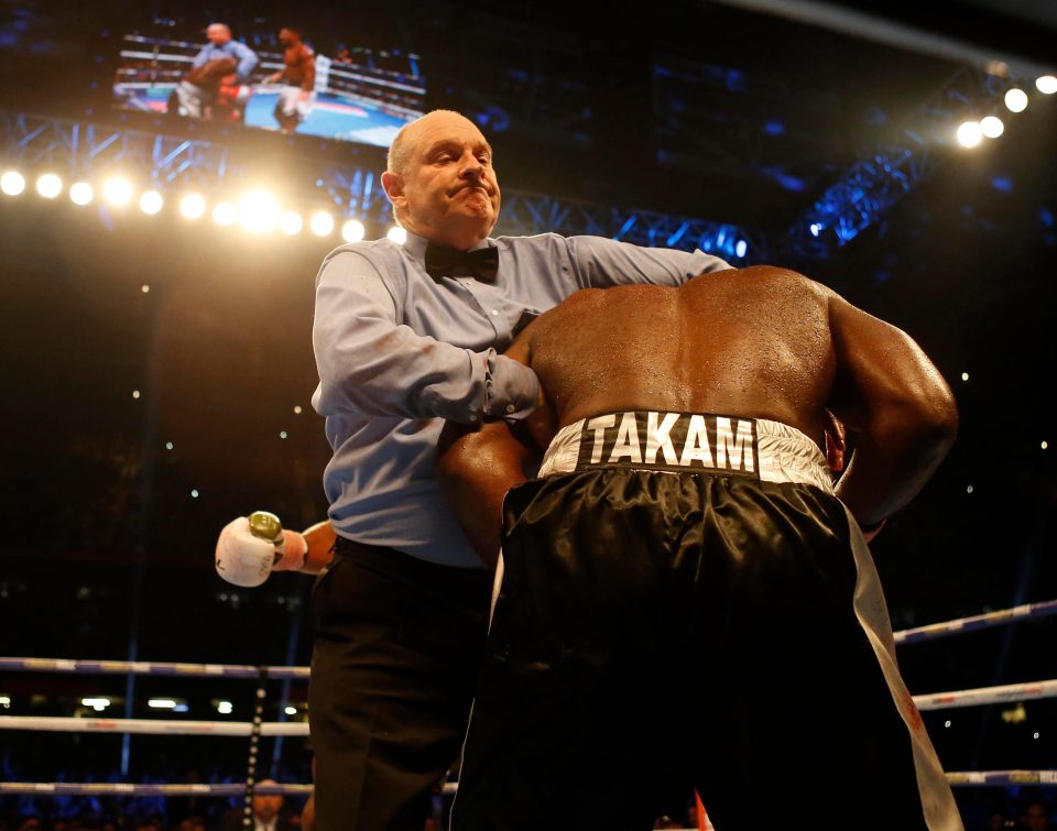  Boos rang out in the stands as the referee stopped Carlos Takam in the 10th