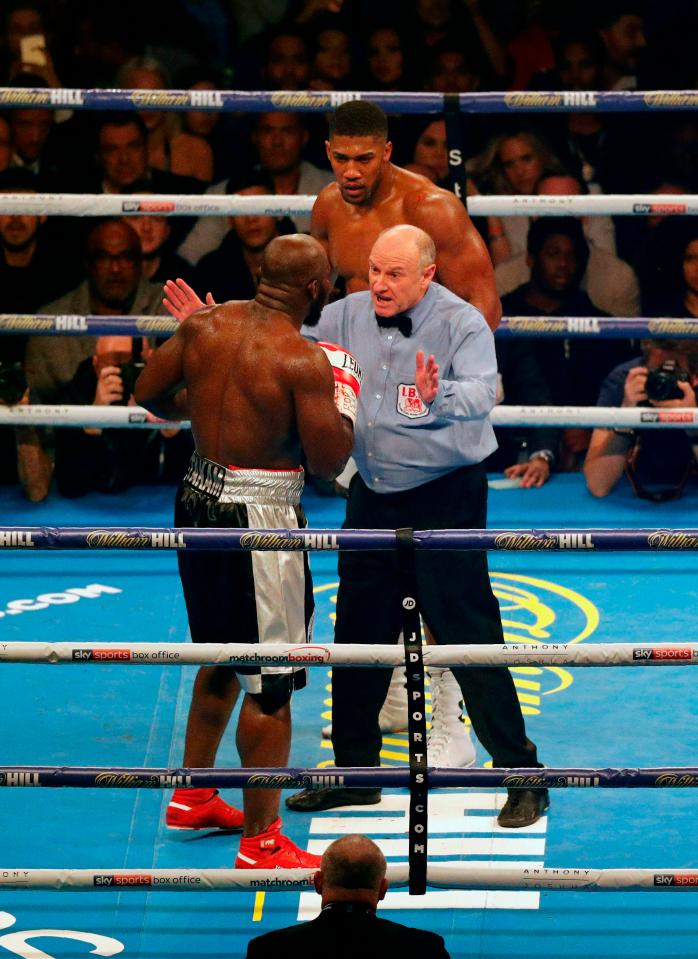  The referee was accused of breaking up Anthony Joshua's fight with Carlos Takam too early