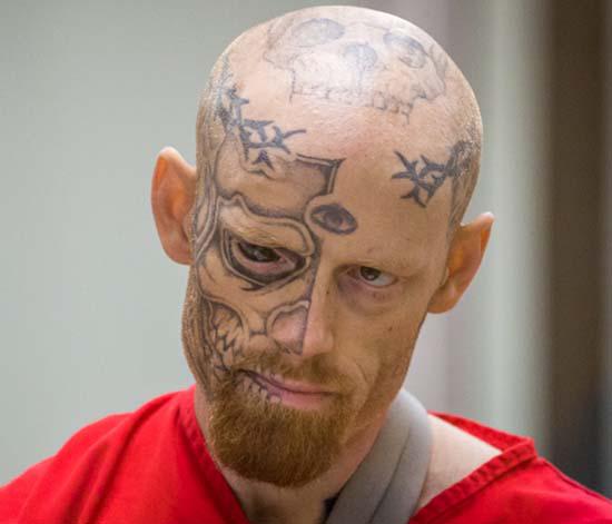  Jason Barnum's heavily tattooed mug, which includes an inked right eye, hit the headlines in 2012 when he was charged with shooting at cops in Alaska