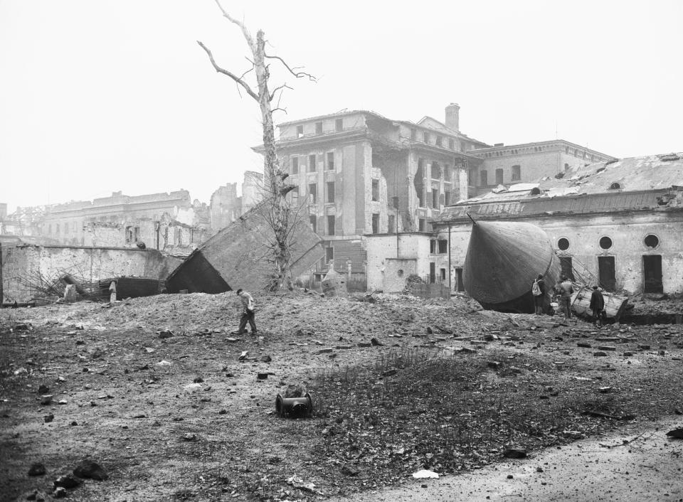  Hitler shot himself and lover Eva Braun in their Berlin bunker, entrance pictured, in April 1945 - with Soviet troops just a few hundred yards away