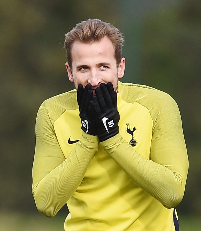  Harry Kane pulls a cheeky look in Spurs training