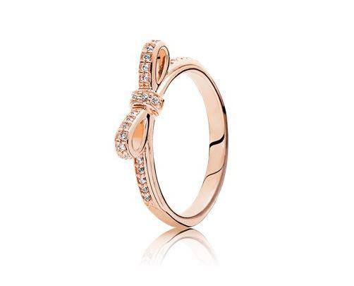 The range includes pieces made from sterling silver, 14ct gold and Pandora rose gold. This bow ring is on sale for £55