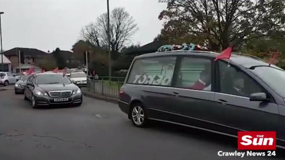  Tom Boy's coffin is transported from the church to the crematorium this afternoon