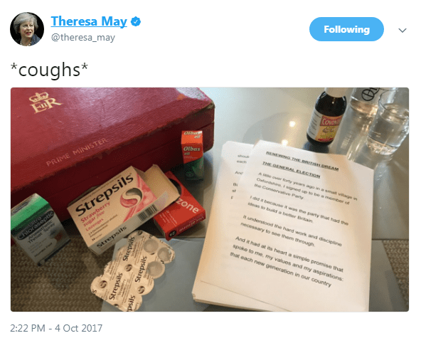  The PM tried to joke about the repeated coughing with this tweet