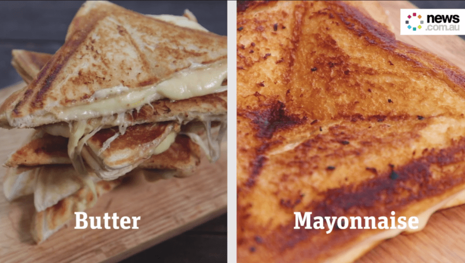 Using mayonnaise gives the toastie an even brown 