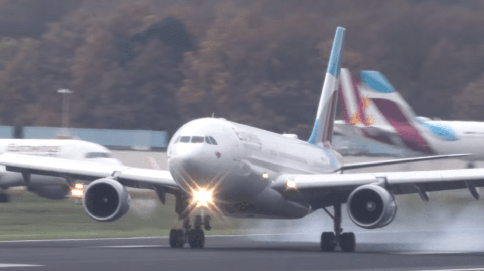  The Eurowings flight nearly skids out of control as it tries to land at Cologne