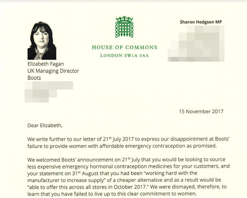  130 Labour MPs have signed the letter addressed to Boots director Elizabeth Fagan