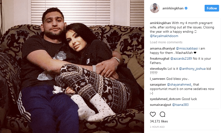 Amir Khan has revealed he is back with Faryal Makhdoom in this cosy picture