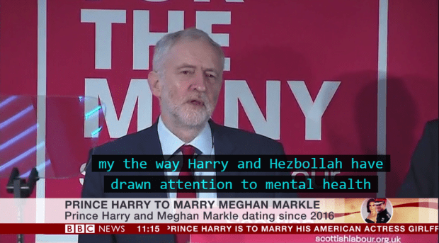  The BBC subtitles wrongly suggested Jeremy Corbyn was congratulating Hezbollah