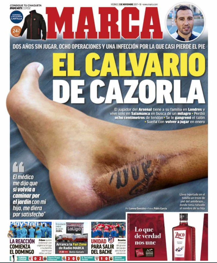  Santi Cazorla has revealed his horror scars from his ankle injury