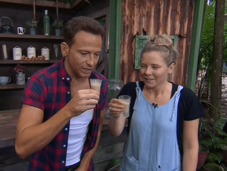  Joe Swash knocked back a shot with Trials Producer Lauren and he nearly threw up