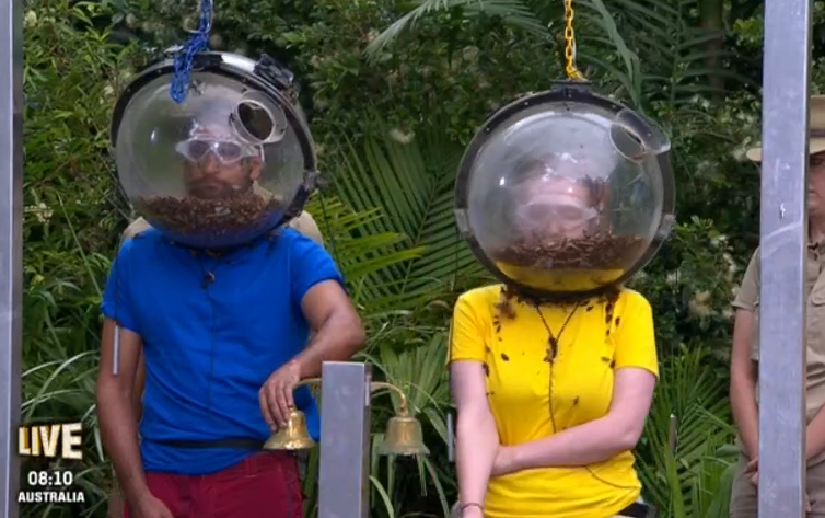 Amir and Jennie compete with each other in bubbles filled with bugs