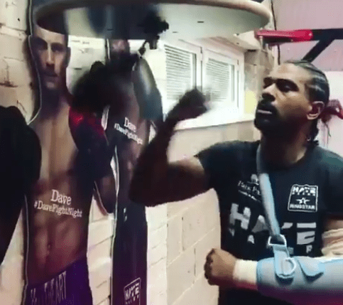 David Haye posted footage of him training with his arm in a sling