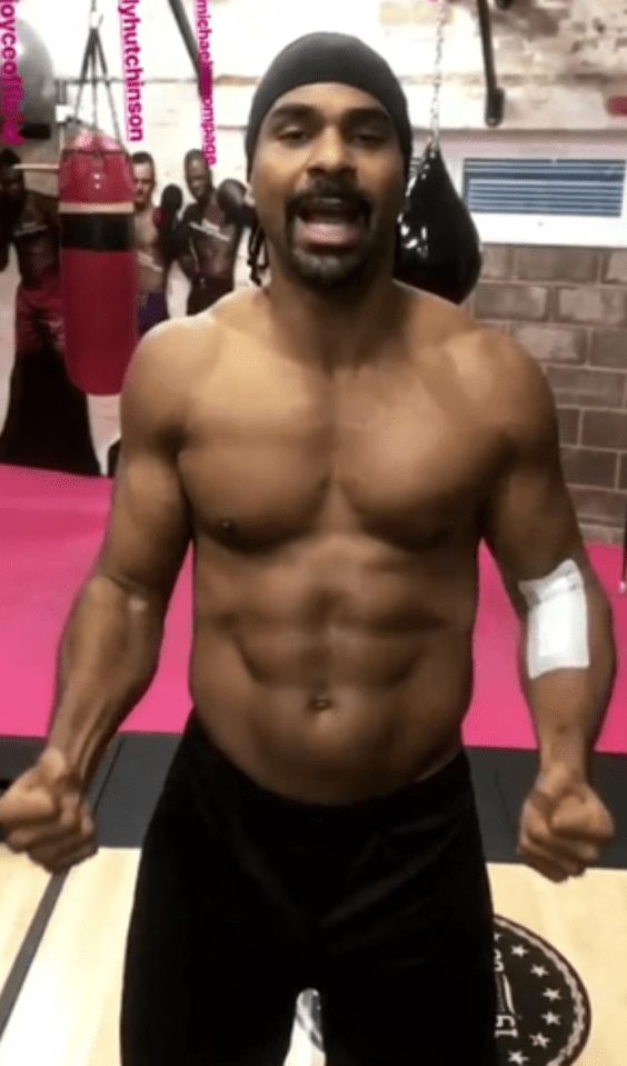 David Haye has shown just how much work he can do in the gym after his bicep surgery