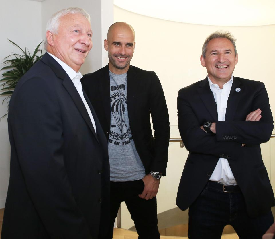 Pep Guardiola, centre, also enjoys a good working relationship with Manchester City director of football Txiki Begiristain