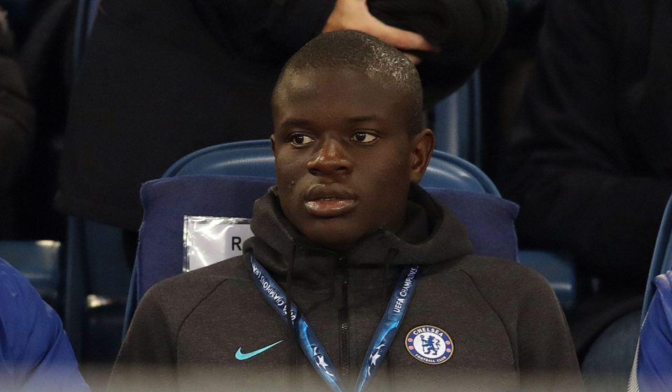  Injured NGolo Kante watches from the stands at the Stadio Olympico