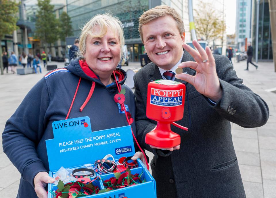  Singer Aled Jones supporting the Royal British Legion poppy appeal in Cardiff