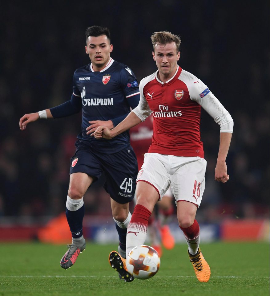  Rob Holding in action against Red Star star Nemanja Radonjic